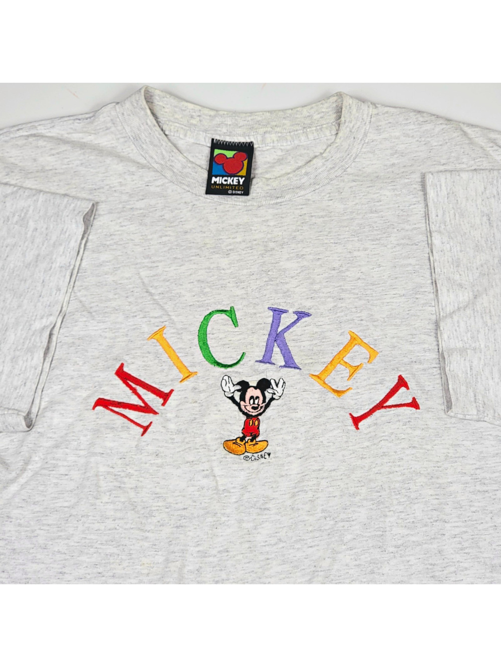 90s Disney Mickey Mouse Embroidered Graphic T-Shirt Gray